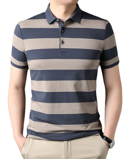 Men's Polo Shirt Short-sleeved Lapel T-shirt 2024 Striped Business Casual Lead Basic All-matching