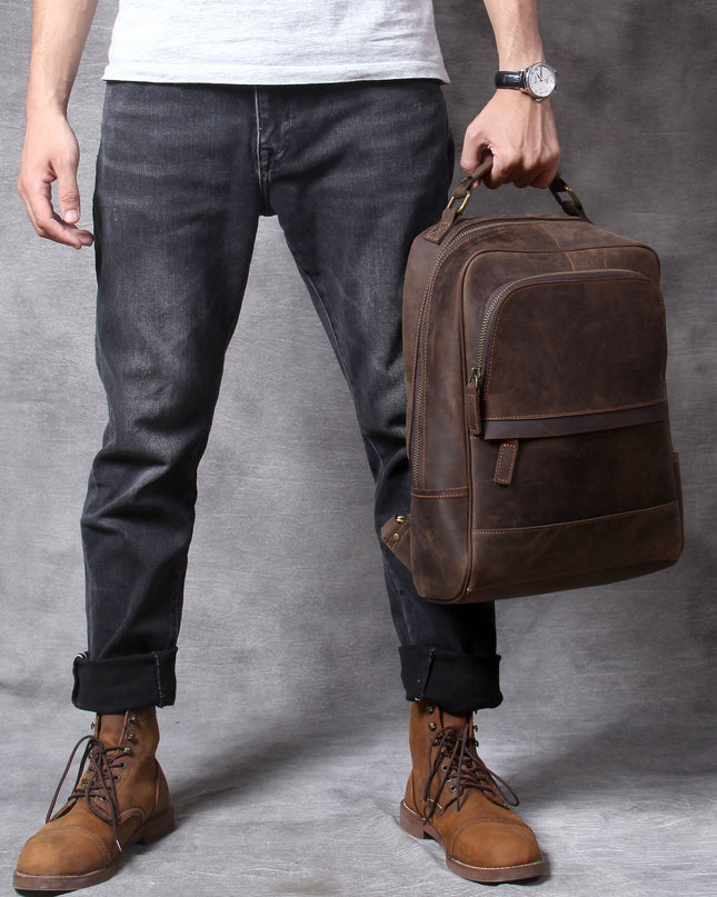 New Retro Crazy Horse Leather Men's Leather Backpack