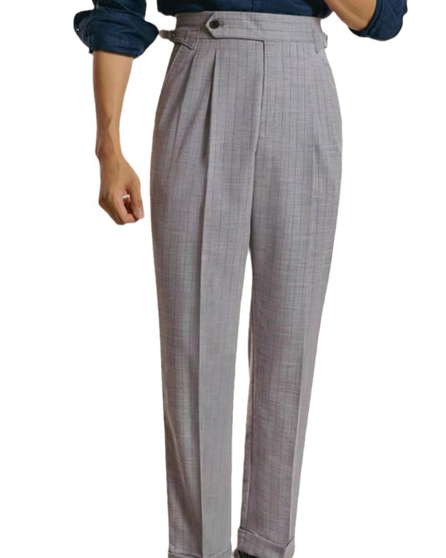 Striped High-waisted Trousers Casual Business Buckle Adjustable Pants