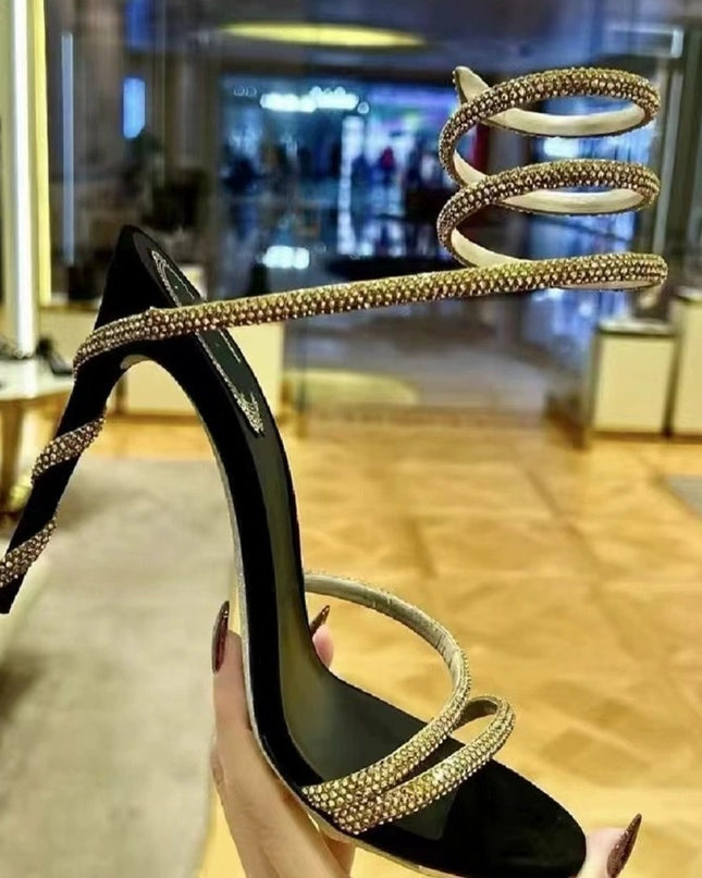 Women's Plus Size High Heel Stiletto Rhinestone Strap Sandals