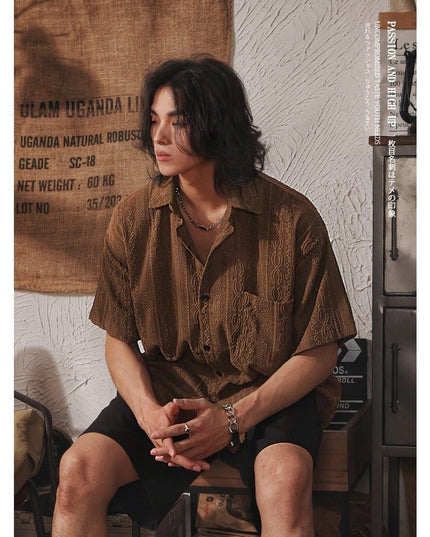 Retro Niche Design Hollow-out Short-sleeved Shirt For Men