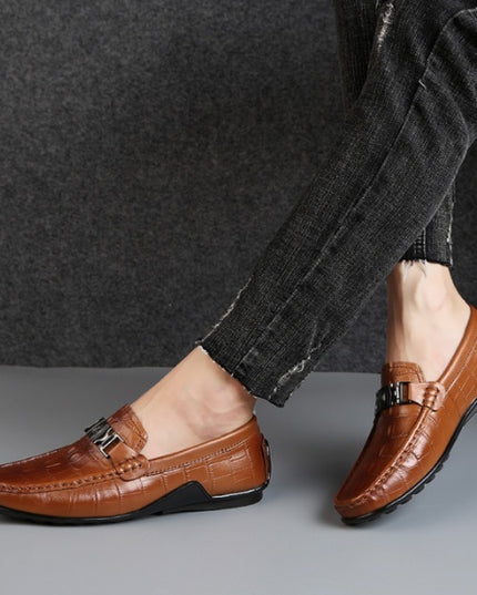 Men's Low-top Leather Shoes Casual Business Leather Shoes Fashion Light Luxury Wind Peas Shoes
