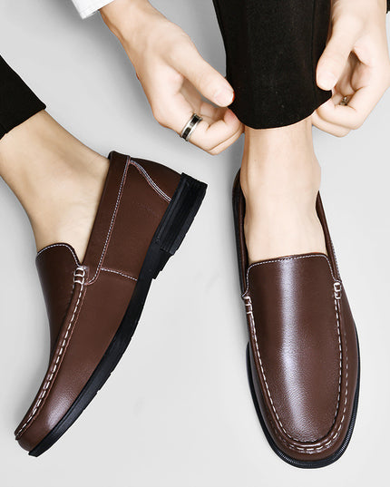Cowhide Loafers Men's British Business Dress Slip-on Hollowed-out Breathable Leather Shoes