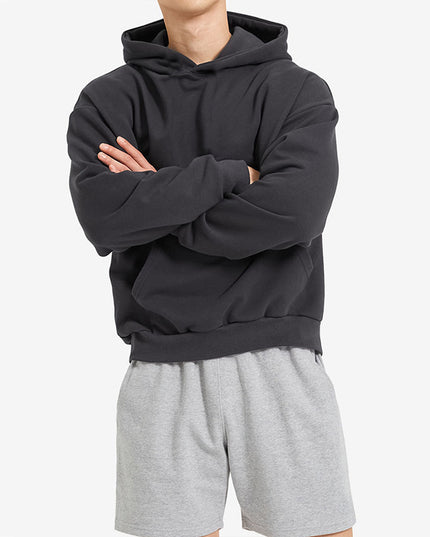 Terry Cotton Solid Color Sports Drop Shoulder Port Hoodie