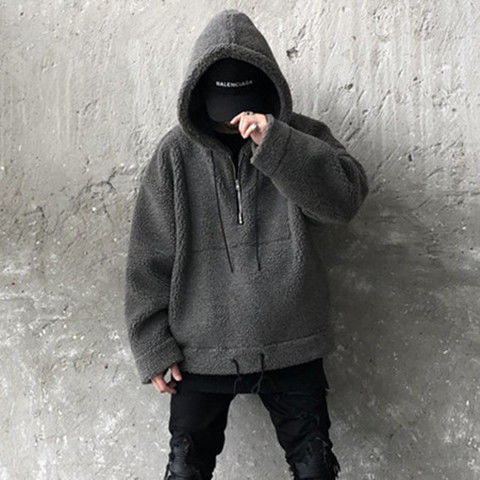 Cotton And Thickening Fleece Hoodie Imitation Lamb Wool Hooded Jacket