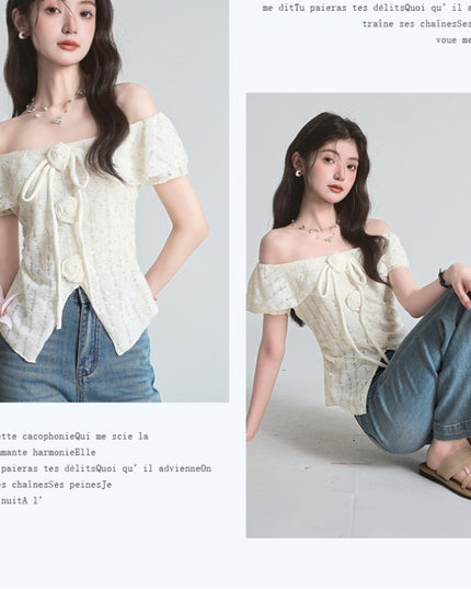 French Style Three-dimensional Flower Strap Short Sleeve
