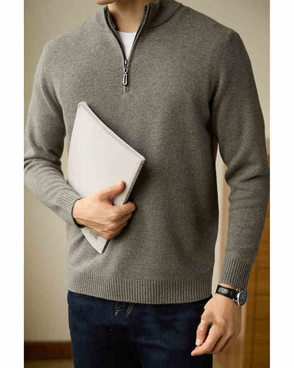Half Zipped Stand Collar Pure Wool Thermal Sweater