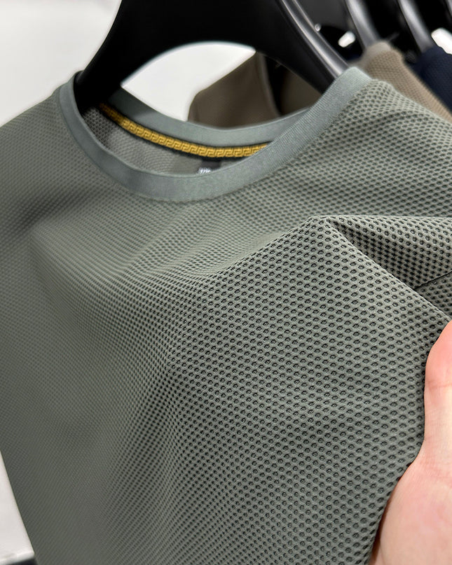 Men's Fashionable Casual Breathable Mesh Round Neck Short Sleeve T-shirt