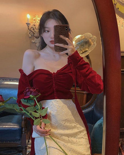 French Palace Style Red Shirt Women Autumn And Winter Style Self-cultivation