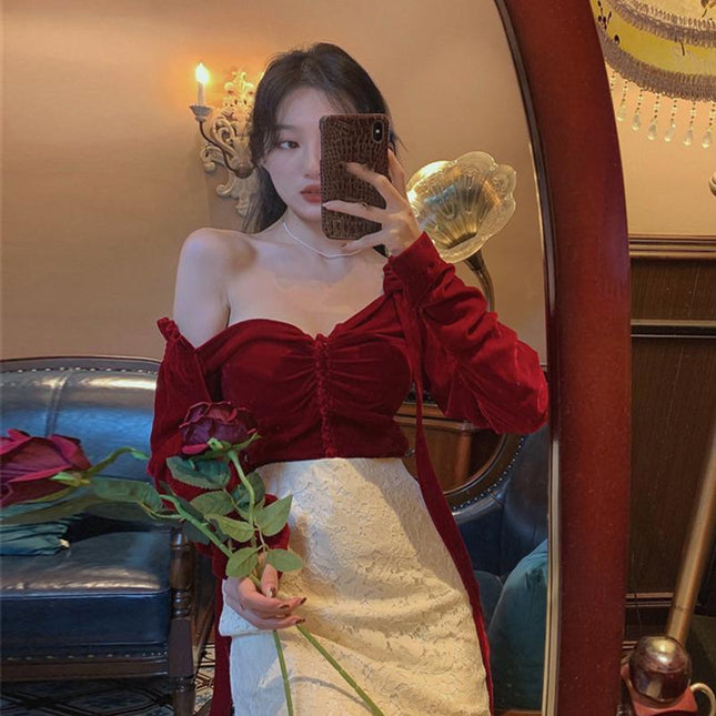 French Palace Style Red Shirt Women Autumn And Winter Style Self-cultivation