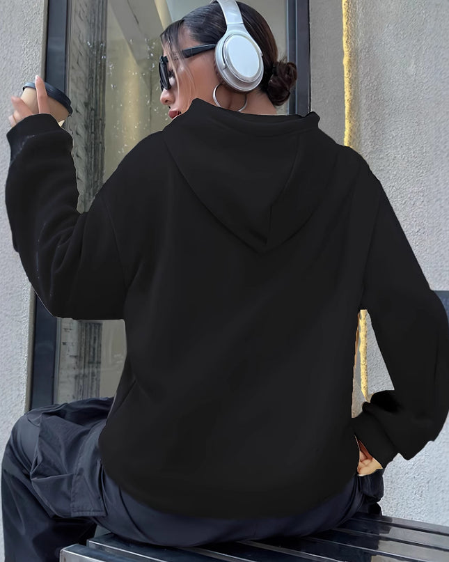 Casual Long Sleeved Printed Kangaroo Pocket Hoodie