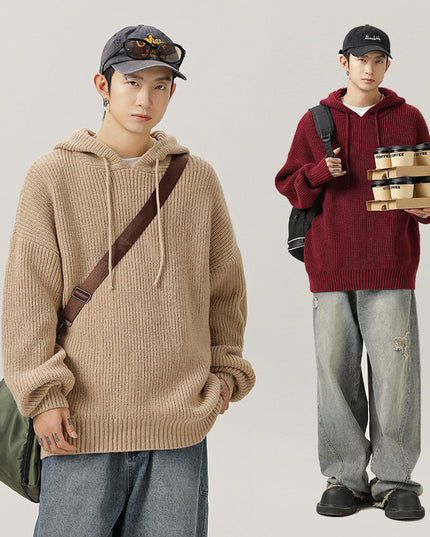 Japanese Loose Solid Color Hooded Sweater Idle Style Adjustable