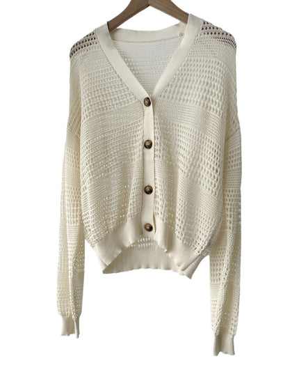 White Dignified Hollow Cardigan Outer Wear Sweater