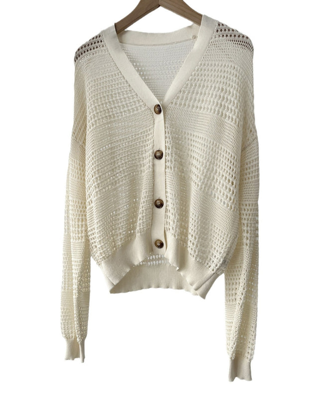 White Dignified Hollow Cardigan Outer Wear Sweater