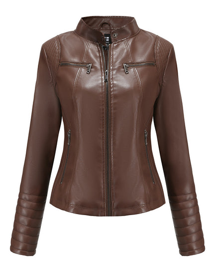 Women's Leather Thin Motorcycle Clothing Short Chic Women's Jacket