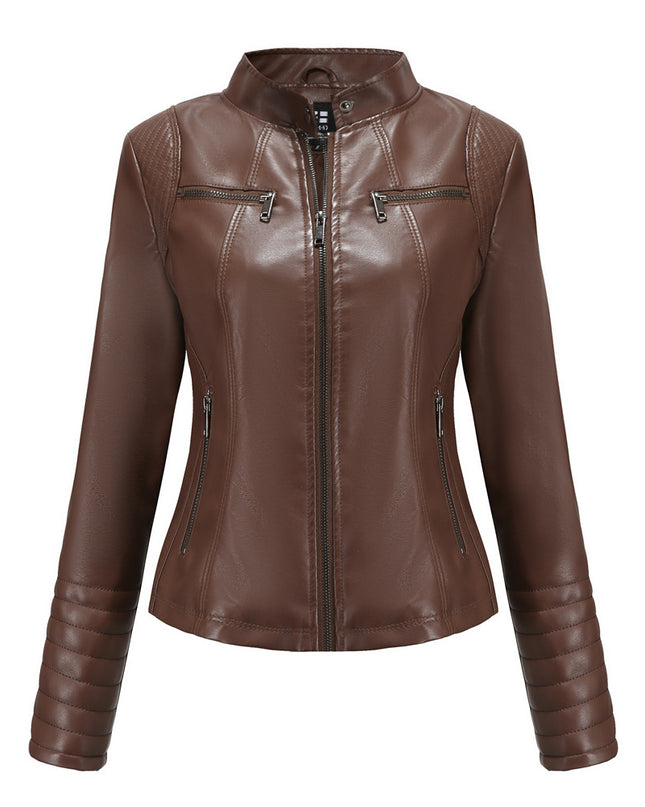 Women's Leather Thin Motorcycle Clothing Short Chic Women's Jacket