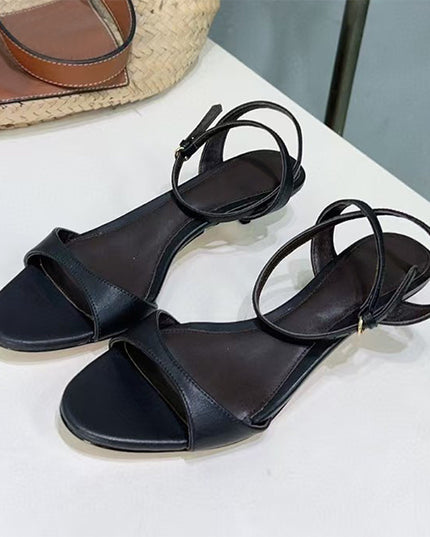 Women's Leather French-style Retro Open Toe Sandals With Kitten Heel