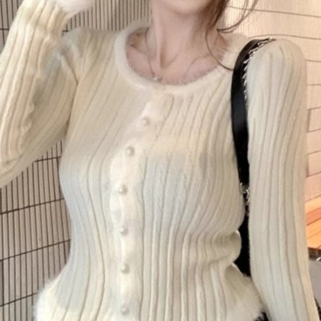 Women's Square Collar Stitching Edging Knitted Cardigan Autumn Winter Coat