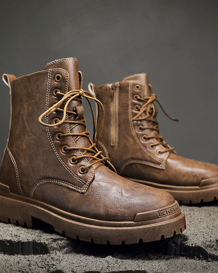 Men's High-top British Platform Work Shoes Leather Boots Retro Cycling Boots
