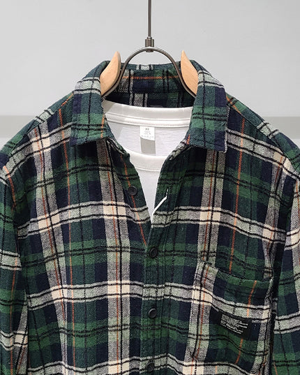 Green Plaid Cotton Long Sleeve Shirt