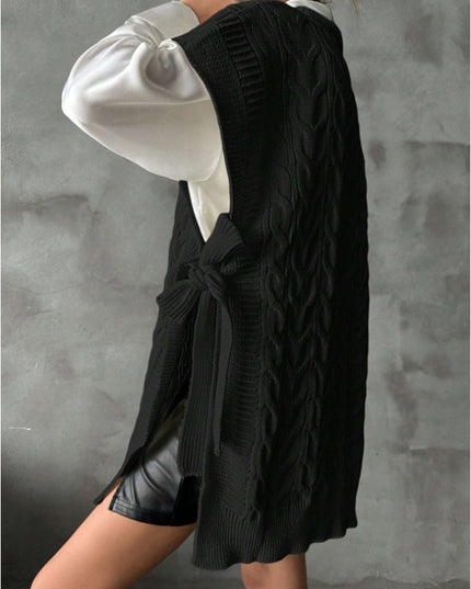 Women's Solid Color V-Neck Tie Casual Knit Vest