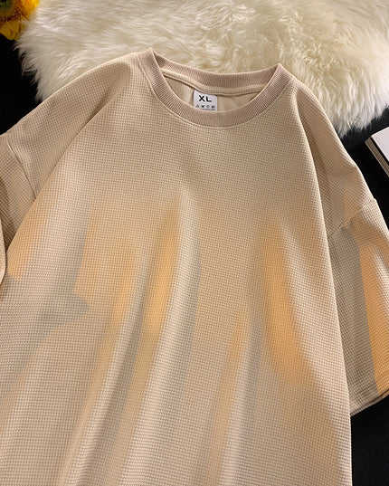 Men's Casual Solid Color Waffle Short Sleeved Shirt