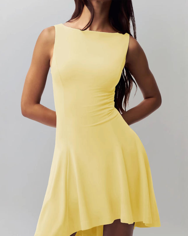 Sleeveless Sexy Hot Girl Off-neck Dress Waist Slimming Back