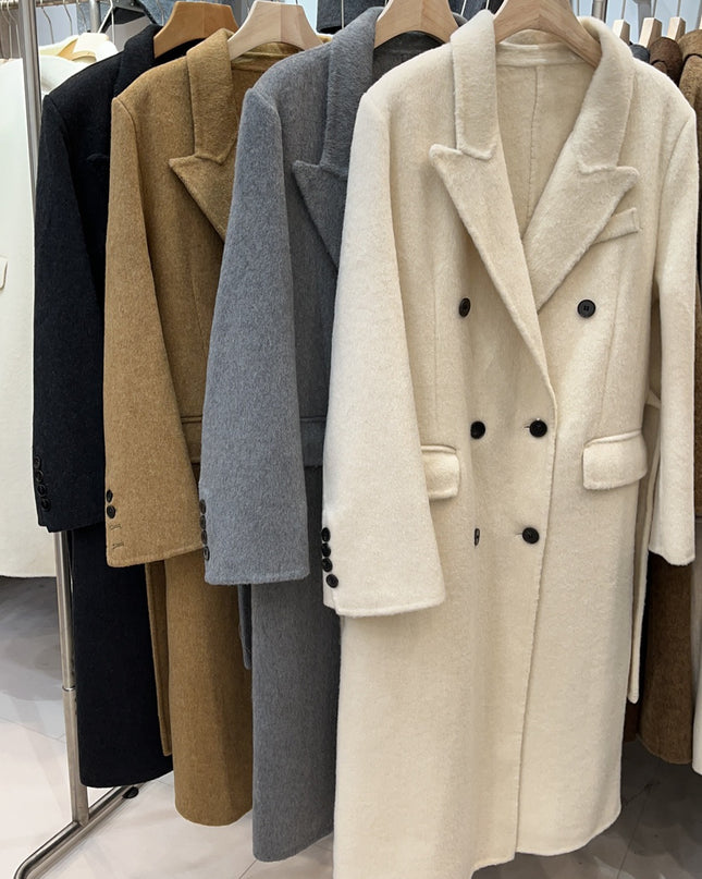 Double-breasted Shoulder Double-sided Wool Overcoat