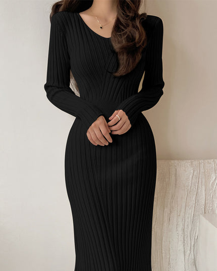 Hip Skirt Long Sleeve Knitted Dress Women