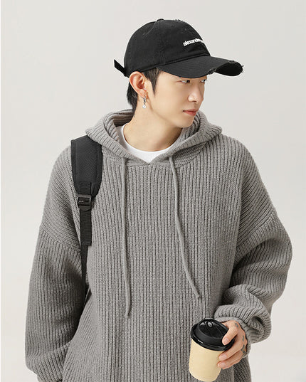 Japanese Loose Solid Color Hooded Sweater Idle Style Adjustable