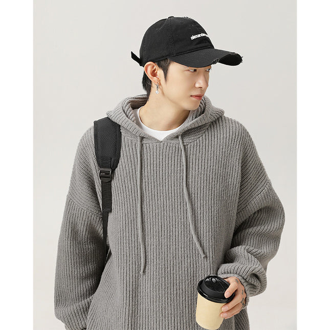 Japanese Loose Solid Color Hooded Sweater Idle Style Adjustable
