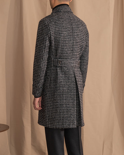 Wool Double Breasted Houndstooth Coat Mid-length Coat