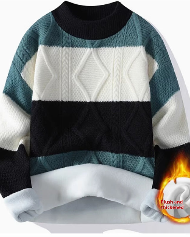 Men's Casual Round Neck Sweater Contrast Color Knitwear Top