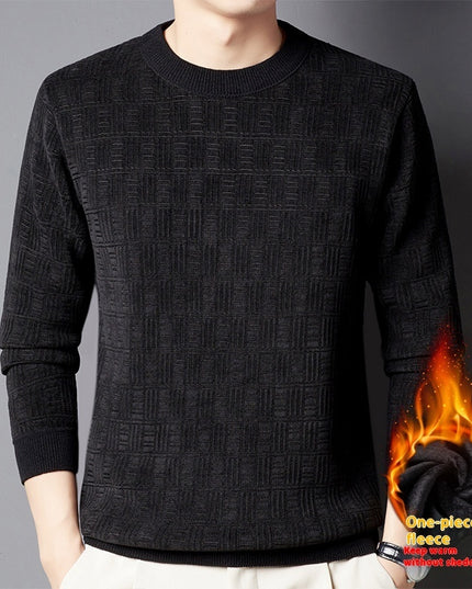 Men's Jacquard Long Sleeve Fleece-lined Thick Warm Sweater