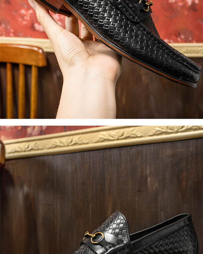 Business Casual Men's Woven Loafers Leather Shoes Men's Shoes