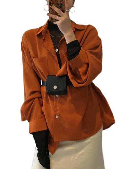 Women's Orange Lantern Sleeve Loose Casual Shirt