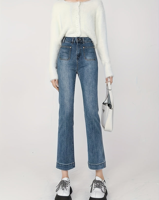 High Waist Straight Leg Women's Cigarette Pants Slimming Petite Nine Point Flared Pants