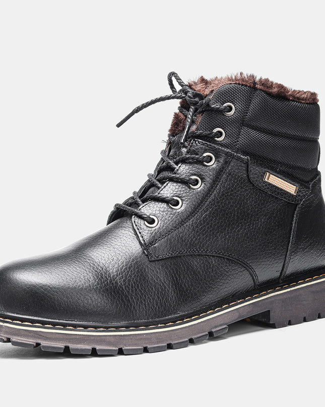 Plus Size Men's Real Leather With Fleece Lining Snow Boots