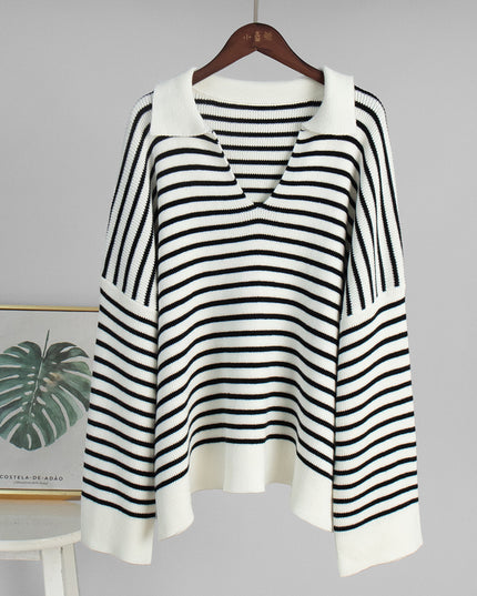 Striped Long Sleeve Loose Pullover Sweater For Women