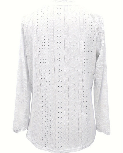 Contrast Lace V-neck Eyelet T-Shirt