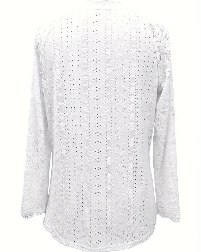 Contrast Lace V-neck Eyelet T-Shirt