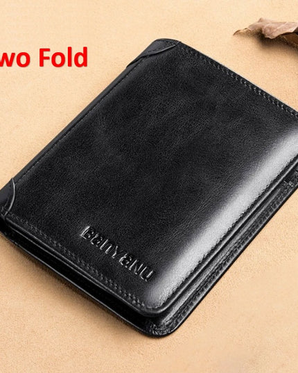 Men's Short Matte Leather Tri-fold Vertical Wallet