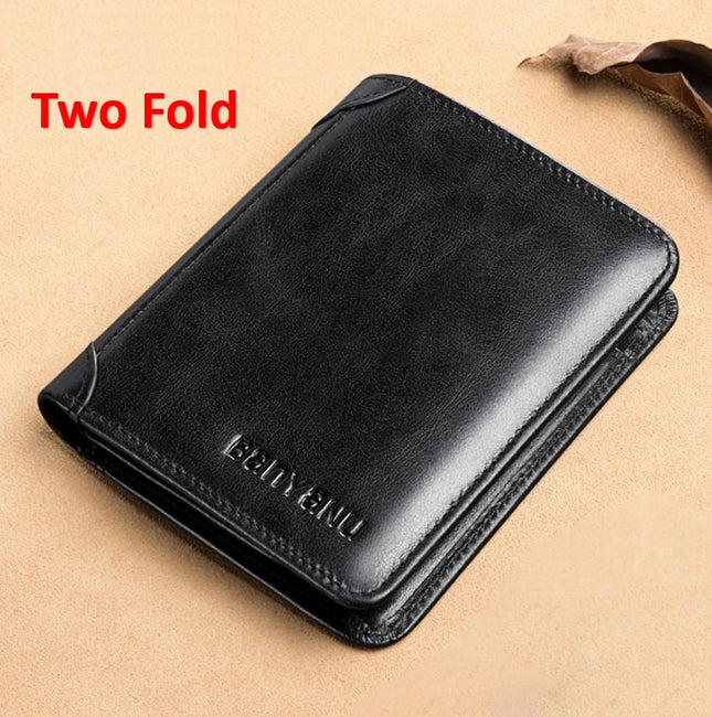 Men's Short Matte Leather Tri-fold Vertical Wallet