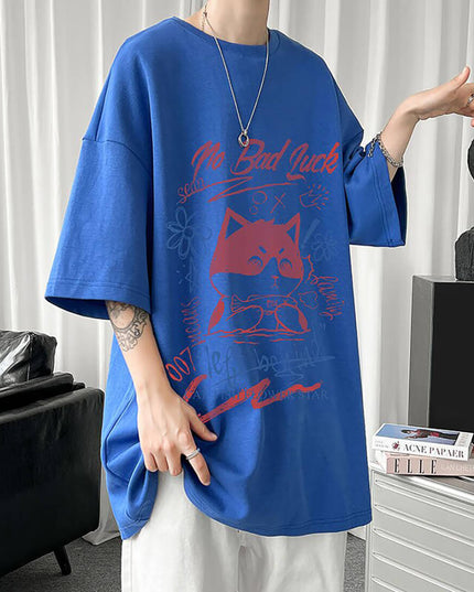 White Half Sleeve Cute Cat T-shirt Top