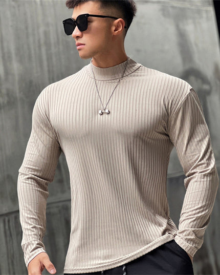 Men's Solid Color Striped Fitness Long Sleeve