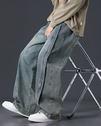 Retro Patchwork Washed Oversized Jeans Men