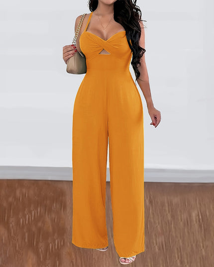 Leisure Vacation Commute Style Solid Color Sling Wide Leg Jumpsuit For Women