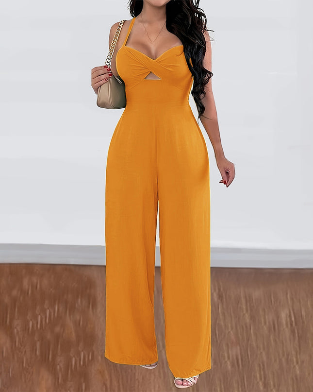Leisure Vacation Commute Style Solid Color Sling Wide Leg Jumpsuit For Women
