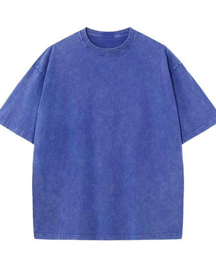 Cotton Heavy Distressed Drop Shoulder Retro Loose Short Sleeve
