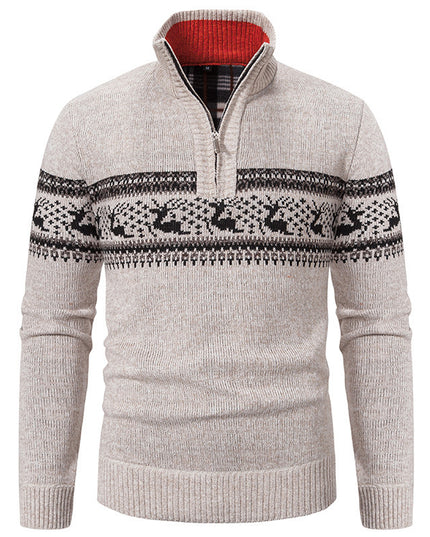 Plus Size Half-open Zipper Men's Autumn And Winter Loose Color Matching Knitwear
